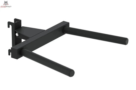 Titanium Strength DP2 Dip Handle in Schrägansicht von rechts mit Befestigungsplatte und zwei schwarzen Holmen