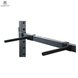 Titanium Strength DP3 Dip Handle, Detailansicht der zwei Dip-Griffe in Schwarz, montiert am Pfosten eines Power Cage