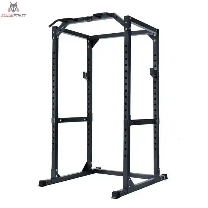 Titanium Strength DP3 Dip Handle in Schrägansicht am schwarzen Power Cage, als Dip-Station an der Vorderseite montiert