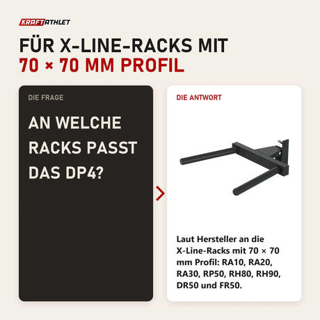 Frage und Antwort zu Titanium Strength DP4 Dip Handle Attachment X Line: An welche Racks passt das DP4?