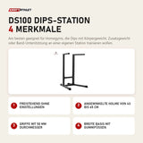 Titanium Strength DS100 Dips-Station mit 4 Merkmalen: Freistehend ohne Einstellungen, Angewinkelte Holme von 43 bis 65 cm, Griffe mit 50 mm Durchmesser, Breite Basis mit Gummifüßen