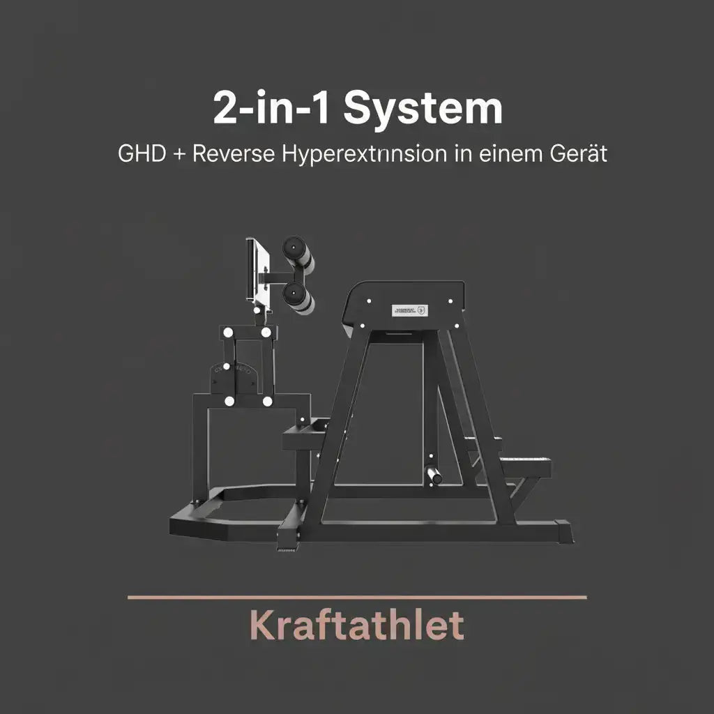 Titanium Strength Elite Series 2-in-1 GHD & Reverse Hyperextension als Infografik zum 2-in-1 System auf dunklem Hintergrund