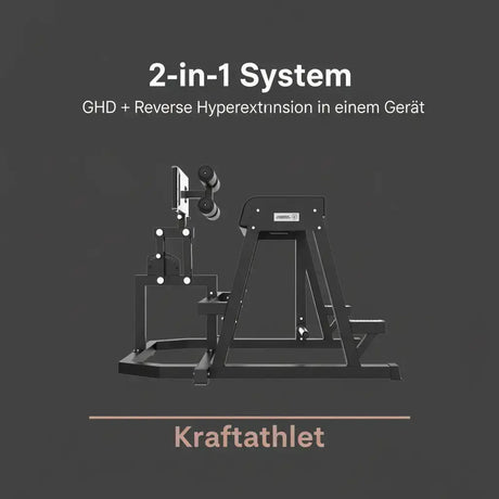 Titanium Strength Elite Series 2-in-1 GHD & Reverse Hyperextension als Infografik zum 2-in-1 System auf dunklem Hintergrund
