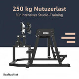 Titanium Strength Elite Series 2-in-1 GHD & Reverse Hyperextension als Infografik zur Nutzerlast vor dunkelblauem Hintergrund
