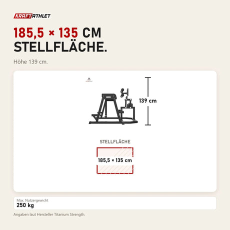 Maßbild Titanium Strength Elite Series 2-in-1 GHD & Reverse Hyperextension: Stellfläche 185,5 × 135 cm, Höhe 139 cm