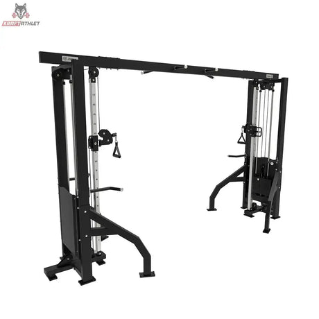 Titanium Strength Elite Series 2-Station Cable Crossover in Schrägansicht mit zwei Türmen und Querstrebe