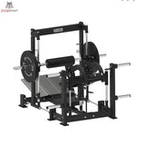 Titanium Strength Elite Series 3D Smith Hip Thrust – Schrägansicht mit Hüftpolster, Schulterauflage und Hantelscheiben
