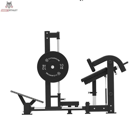 Titanium Strength Elite Series 3D Smith Hip Thrust – Seitenansicht mit Fußplattform und aufgelegter Hantelscheibe