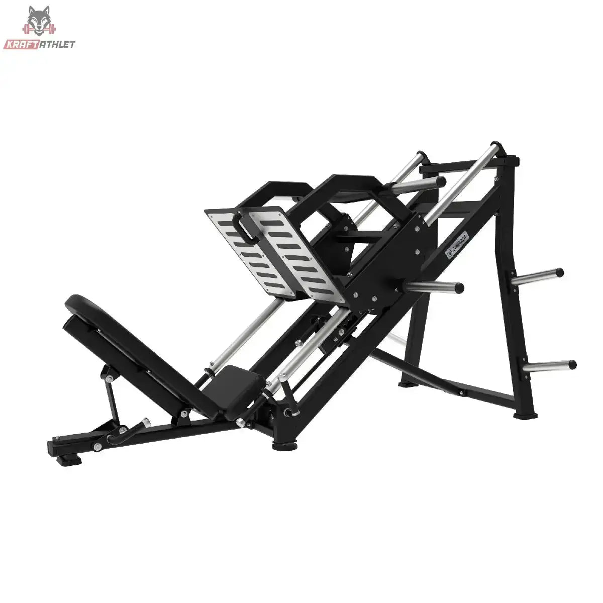 Titanium Strength Elite Series 45-Grad-Beinpresse – Schrägansicht von der anderen Seite mit Rückenlehne