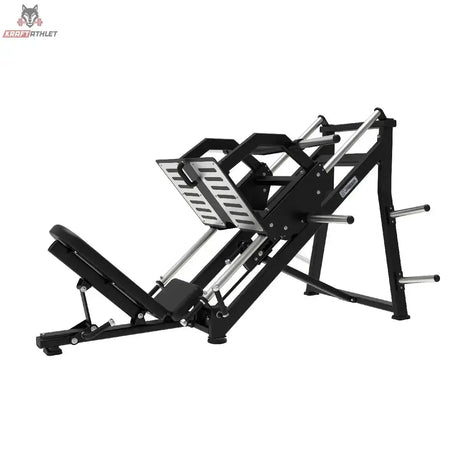 Titanium Strength Elite Series 45-Grad-Beinpresse – Schrägansicht von der anderen Seite mit Rückenlehne