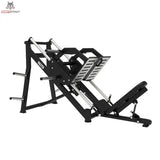 Titanium Strength Elite Series 45-Grad-Beinpresse – Schrägansicht mit Schlitten, Fußplatte und Scheibenhaltern