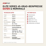 Technische Daten und Merkmale von Titanium Strength Elite Series 45-Grad-Beinpresse als Tabelle