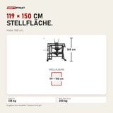Maßbild Titanium Strength Elite Series Abdominal Crunch: Stellfläche 119 × 150 cm, Höhe 168 cm