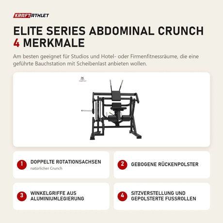 Titanium Strength Elite Series Abdominal Crunch mit 4 Merkmalen: Doppelte Rotationsachsen, Gebogene Rückenpolster, Winkelgriffe aus Aluminiumlegierung, Sitzverstellung und gepolsterte Fußrollen