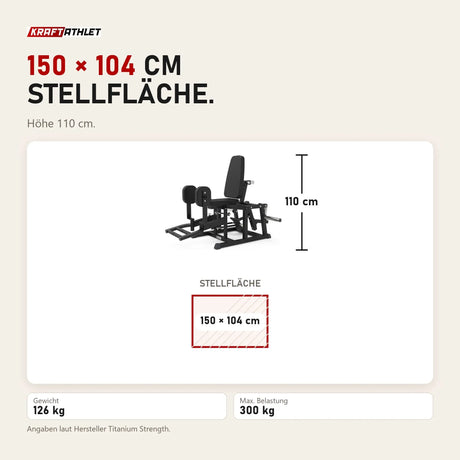 Maßbild Titanium Strength Elite Series Abductor-Adductor: Stellfläche 150 × 104 cm, Höhe 110 cm