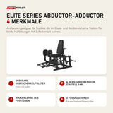 Titanium Strength Elite Series Abductor-Adductor mit 4 Merkmalen: Drehbare Oberschenkelpolster, 6 Bewegungsbereiche einstellbar, Rückenlehne in 5 Positionen, 2 Fußpositionen