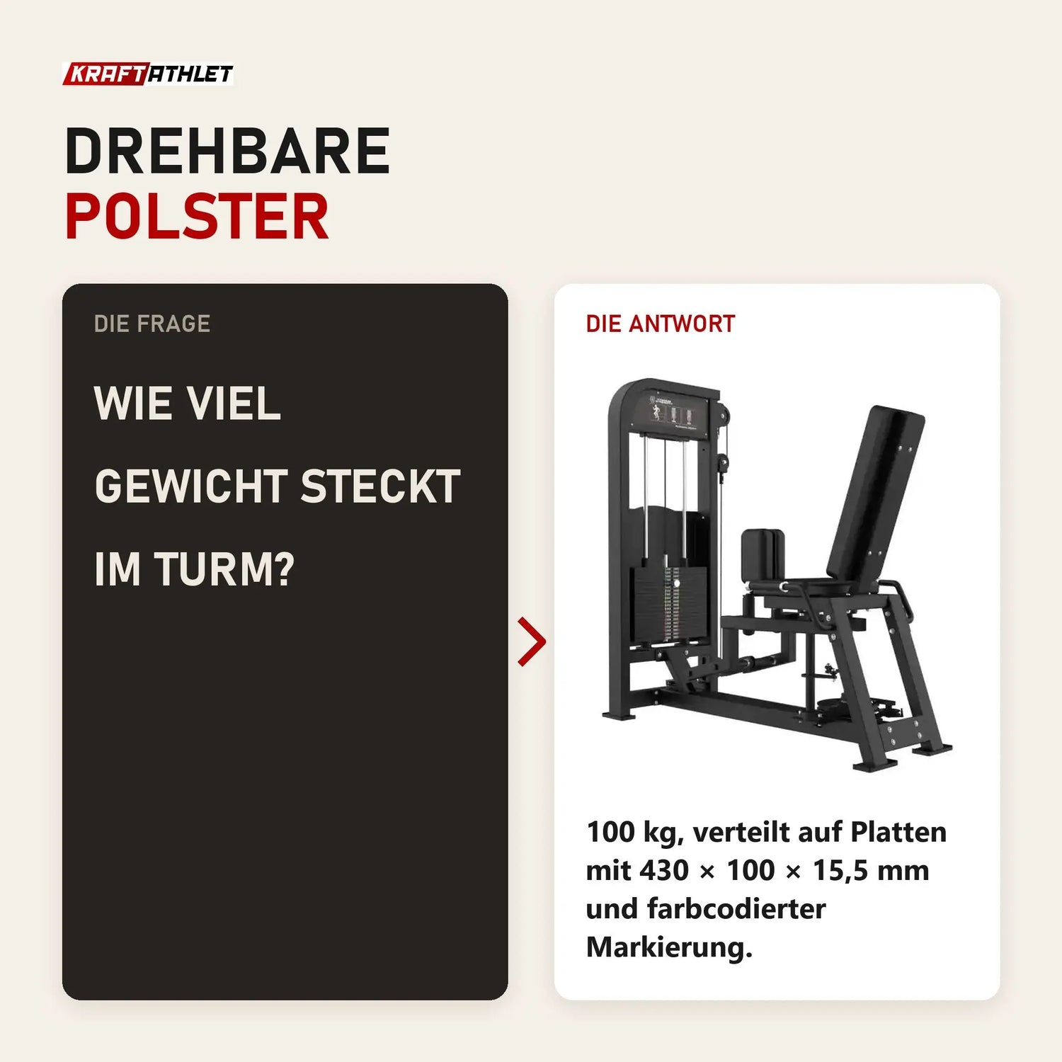 Frage und Antwort zu Titanium Strength Elite Series Abduktor-Adduktor: Wie viel Gewicht steckt im Turm?