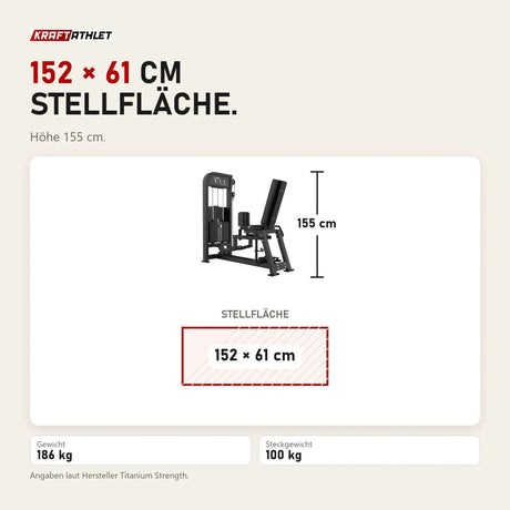 Maßbild Titanium Strength Elite Series Abduktor-Adduktor: Stellfläche 152 × 61 cm, Höhe 155 cm