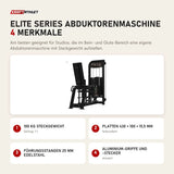 Titanium Strength Elite Series Abduktorenmaschine mit 4 Merkmalen: 100 kg Steckgewicht, Platten 430 × 100 × 15,5 mm, Führungsstangen 25 mm Edelstahl, Aluminium-Griffe und -Stecker