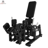 Titanium Strength Elite Series Abduktorenmaschine Plate-Loaded in Schrägansicht von vorn, schwarzer Rahmen mit gepolsterten Beinauflagen