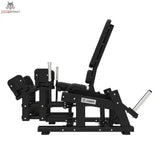 Titanium Strength Elite Series Abduktorenmaschine Plate-Loaded in Seitenansicht von links mit Rückenlehne und Hantelscheibenaufnahmen
