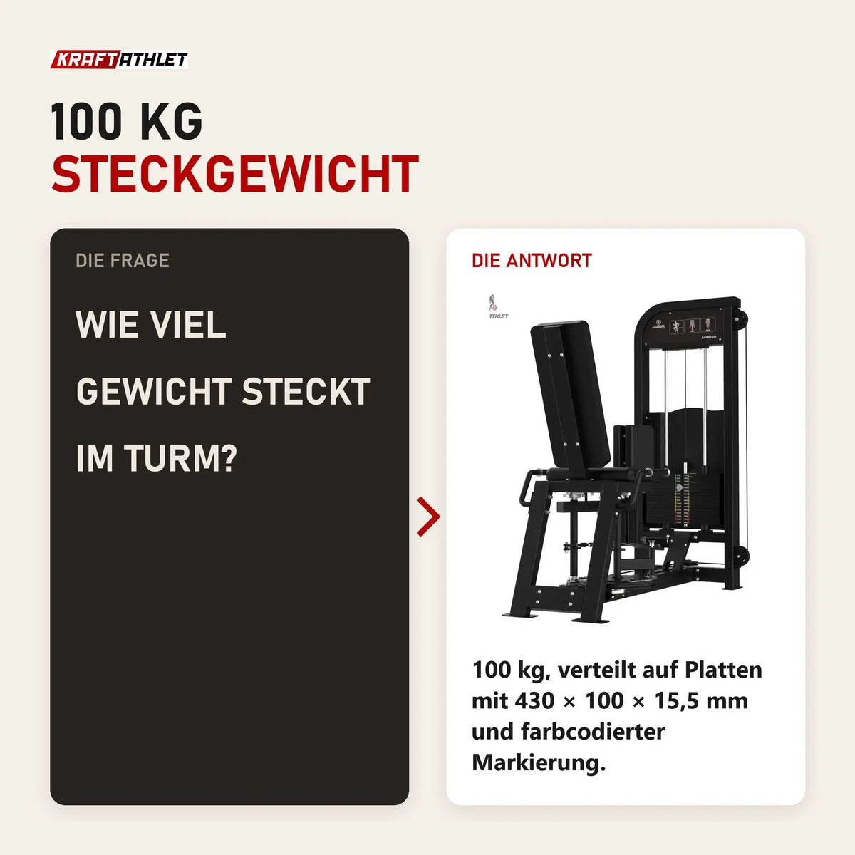 Frage und Antwort zu Titanium Strength Elite Series Adduktorenmaschine: Wie viel Gewicht steckt im Turm?