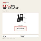 Maßbild Titanium Strength Elite Series Adduktorenmaschine: Stellfläche 152 × 61 cm, Höhe 155 cm