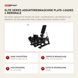 Titanium Strength Elite Series Adduktorenmaschine Plate-Loaded mit 4 Merkmalen: Ohne Fußstützen, Doppelte Beinauflage, Assistenzhebel, Geteilte Rückenlehne