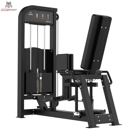 Titanium Strength Elite Series Adduktorenmaschine – Schrägansicht von rechts mit Rückenlehne und Beinhebeln
