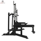 Titanium Strength Elite Series Bankdrücken & Squat Rack Combo in Seitenansicht mit Lochraster der Ständer und Bankpolster