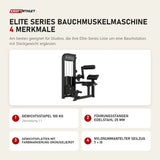 Titanium Strength Elite Series Bauchmuskelmaschine mit 4 Merkmalen: Gewichtsstapel 100 kg, Führungsstangen Edelstahl 25 mm, Gewichtsplatten mit Farbmarkierung Grün/Gelb/Rot, Nylonummantelter Seilzug 7 × 19