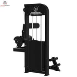 Titanium Strength Elite Series Bauchmuskelmaschine – Rückansicht mit Logo-Abdeckung und Fußstütze