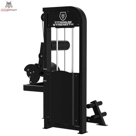 Titanium Strength Elite Series Bauchmuskelmaschine – Rückansicht mit Logo-Abdeckung und Fußstütze