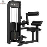 Titanium Strength Elite Series Bauchmuskelmaschine – Schrägansicht mit Rückenrolle, Sitz und Gewichtsturm