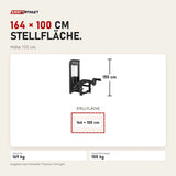 Maßbild Titanium Strength Elite Series Beinbeuger liegend: Stellfläche 164 × 100 cm, Höhe 155 cm