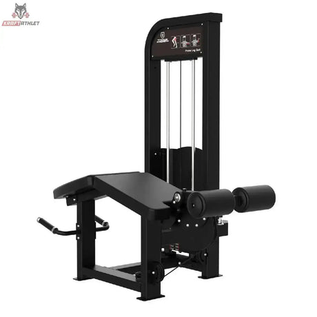 Titanium Strength Elite Series Beinbeuger liegend – Schrägansicht von links mit Liegepolster und Haltegriffen