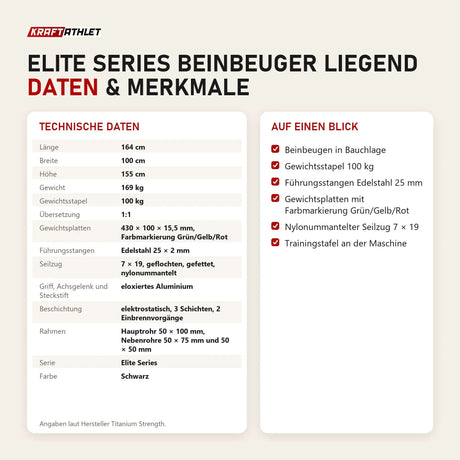 Technische Daten und Merkmale von Titanium Strength Elite Series Beinbeuger liegend als Tabelle
