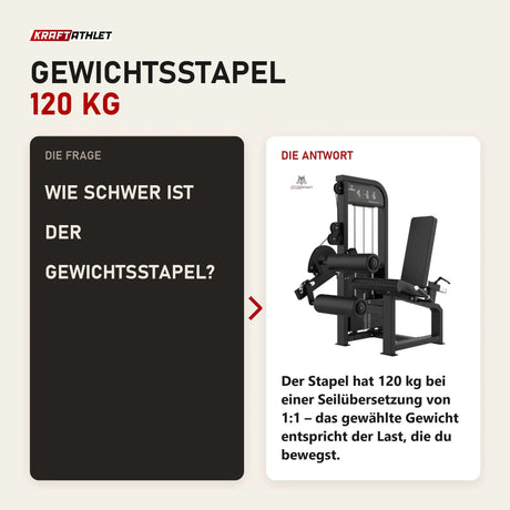 Frage und Antwort zu Titanium Strength Elite Series Beinbeuger sitzend: Wie schwer ist der Gewichtsstapel?