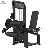 Titanium Strength Elite Series Beinbeuger sitzend – Schrägansicht mit Beinrollen, Sitz und Gewichtsturm