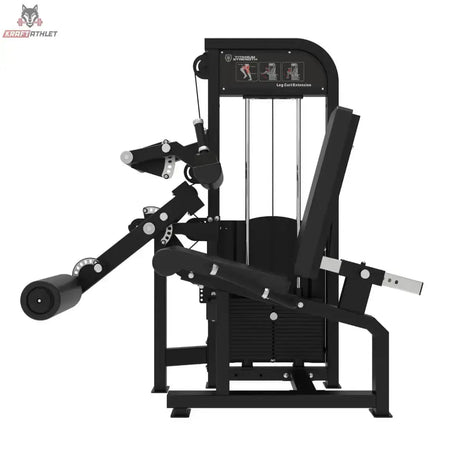 Titanium Strength Elite Series Beinbeuger/Beinstrecker Premium V2 im Sitzen – Frontansicht mit Beinrollen, Sitz und Hebelarm