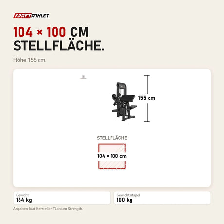 Maßbild Titanium Strength Elite Series Bizepscurl: Stellfläche 104 × 100 cm, Höhe 155 cm