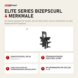 Titanium Strength Elite Series Bizepscurl mit 4 Merkmalen: Gewichtsstapel 100 kg, Führungsstangen Edelstahl 25 mm, Gewichtsplatten mit Farbmarkierung Grün/Gelb/Rot, Nylonummantelter Seilzug 7 × 19