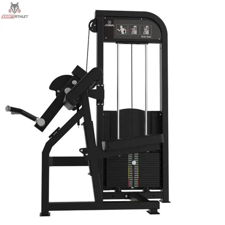 Titanium Strength Elite Series Bizepscurl – Seitenansicht mit Hebelarm, Armauflage und Gewichtsstapel