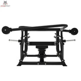Titanium Strength Elite Series Crossover Multipress in Draufsicht auf Bank, Hebelarme und Scheibenaufnahmen