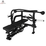 Titanium Strength Elite Series Crossover Multipress in Schrägansicht ohne Scheiben mit Pressarmen und Polster