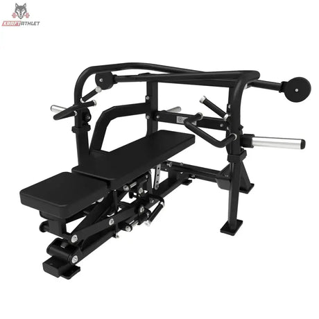 Titanium Strength Elite Series Crossover Multipress in Schrägansicht ohne Scheiben mit Pressarmen und Polster