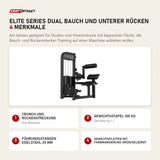 Titanium Strength Elite Series Dual Bauch und unterer Rücken mit 4 Merkmalen: Crunch und Rückenstreckung, Gewichtsstapel 100 kg, Führungsstangen Edelstahl 25 mm, Gewichtsplatten mit Farbmarkierung Grün/Gelb/Rot