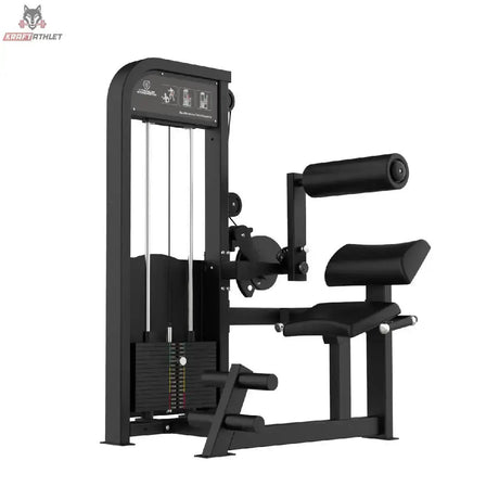 Titanium Strength Elite Series Dual Bauch und unterer Rücken – Schrägansicht mit Rückenrolle, Sitz und Gewichtsturm