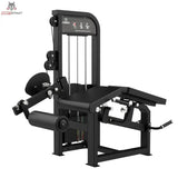 Titanium Strength Elite Series Dual Beinbeuger Liegend & Beinstrecker – Schrägansicht mit Sitz, Beinrollen und Gewichtsturm