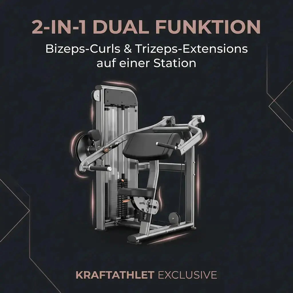 Titanium Strength Elite Series Dual Bizeps- und Trizepsmaschine – Grafik: Curls und Trizeps-Extensions auf einer Station